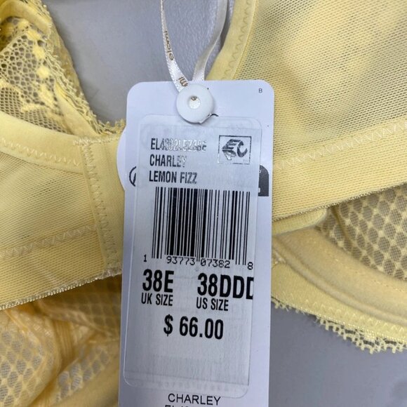 NEW ELOMI Women’s Charley Underwire Plunge Bra 38DDD Lemon Fizz Yellow Unlined - Picture 9 of 9